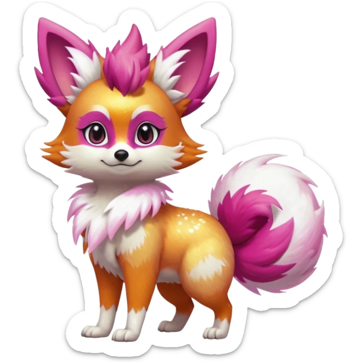 Electric girly feminine elegant lanky realistic shiny glittery shimmering shimming snowy white pink magenta feathery Fennekin-Growlithe-Electrike-fusion (full body) sticker