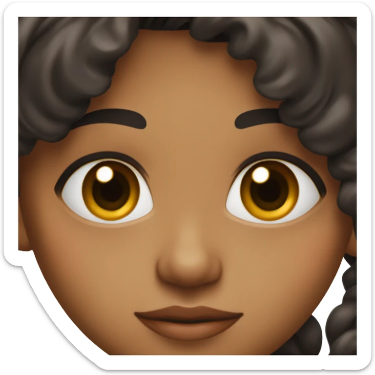 Brown colored girl with black hair with red eyes except pupil is brown  sticker