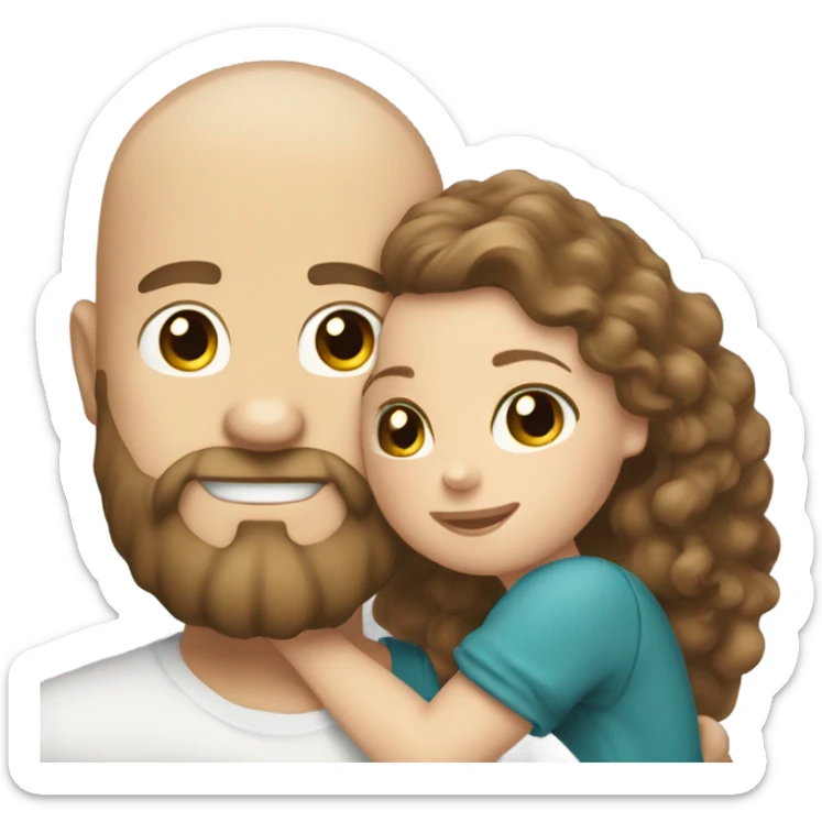 bald bearded guy hug long curly brown hair white girl sticker