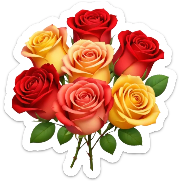 roses with gradient on petal starts yellow and bottom is red make a bouquet of them  sticker