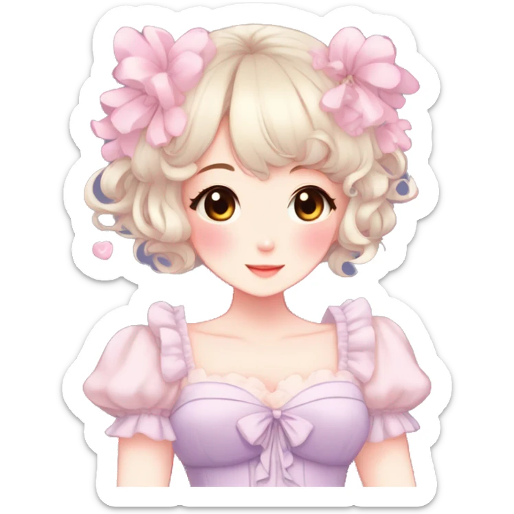 Gorgeous anime style lady with blushing face and a dress cottagecore fairycore  Kawaii anime colorful pearly romantic simplistic aesthetic trending style sticker