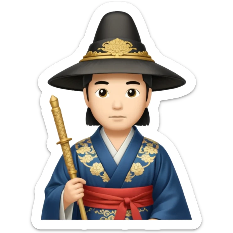 Samurai lord, Elegant noble in long robes with tall hat, holding a scroll of orders. sticker