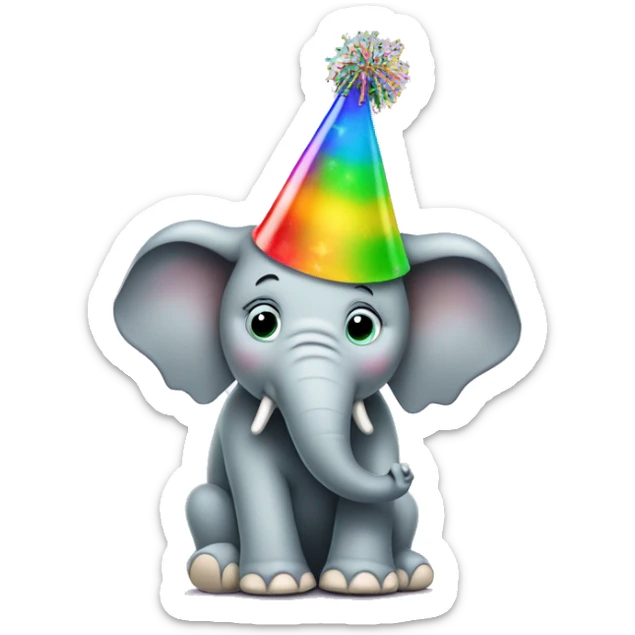 Elephant wearing a party hat farting a green fart with rainbow sprinkles sticker
