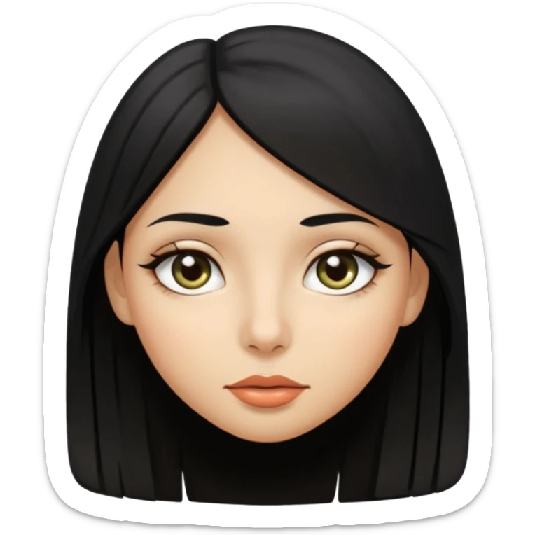 girl with medium long hair black hair black eyes almond olive skin stone small lips sticker