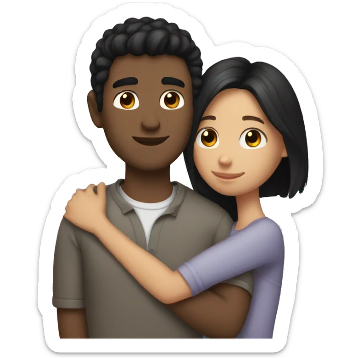 boyfriend with black hair and girlfriend with brown hair hugging sticker