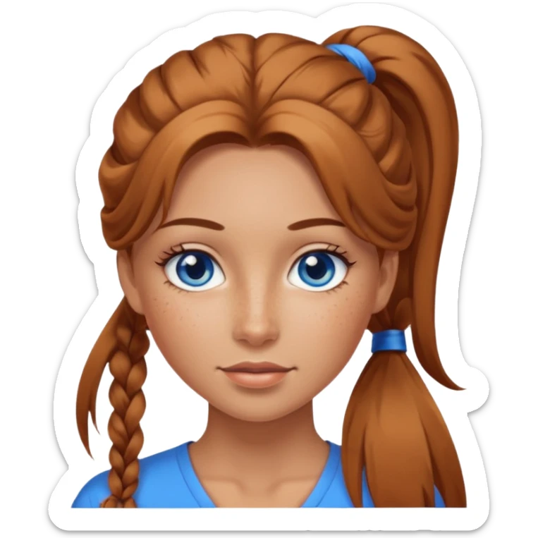 Attractive Woman with tan skin, blue eyes, wide face, freckles, and a long voluminous ponytail  sticker