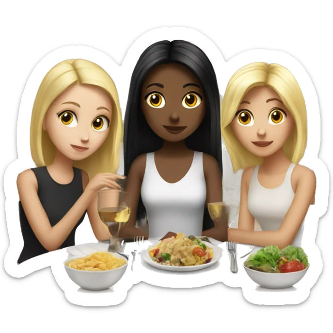 Girl with black hair sitting at dinner with two blonde friends sticker