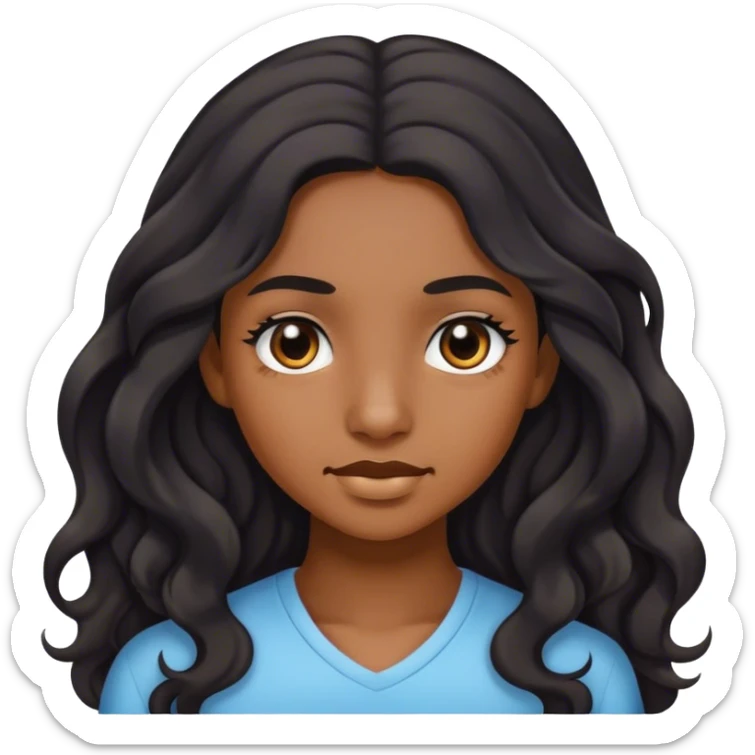 teen brown skin woman with long wavy hair that is black and black eyes sticker