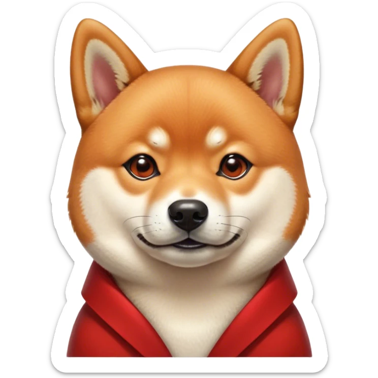 Cinematic Noble Shiba Inu Portrait Emoji, Poised and regal, with a compact, agile build and a well-groomed coat of vibrant red with a creamy underbelly, deep-set soulful brown eyes, Simplified yet sharp and sophisticated features, highly detailed, glowing with a soft, dignified glow, high shine, intelligent and spirited, stylized with an air of elegance, focused and attentive, soft glowing outline, capturing the essence of a watchful and confident companion, so majestic it feels as though it could prance out of the screen with effortless authority! sticker