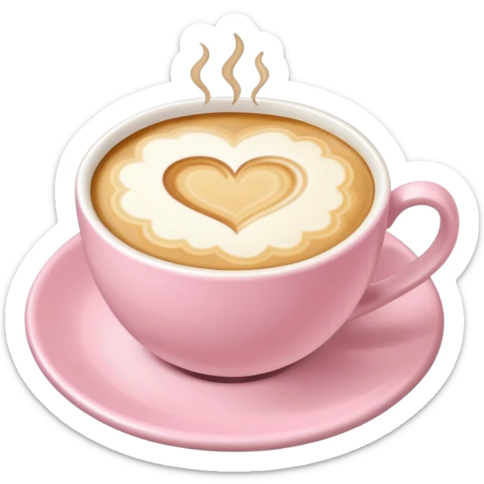 Coffee with a latte art heart in soft pink, beige and yellow pastel colors sticker