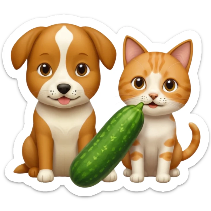 Köpekin yaninda kedi ikside hiyar yesin sticker