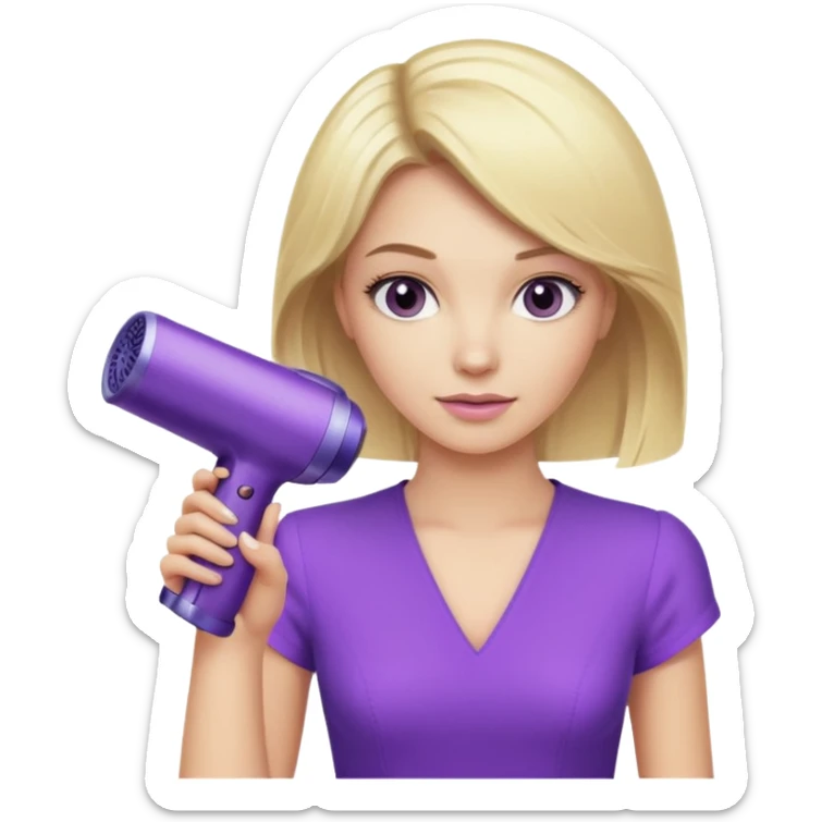 blonde woman with a purple Dyson hair dryer sticker