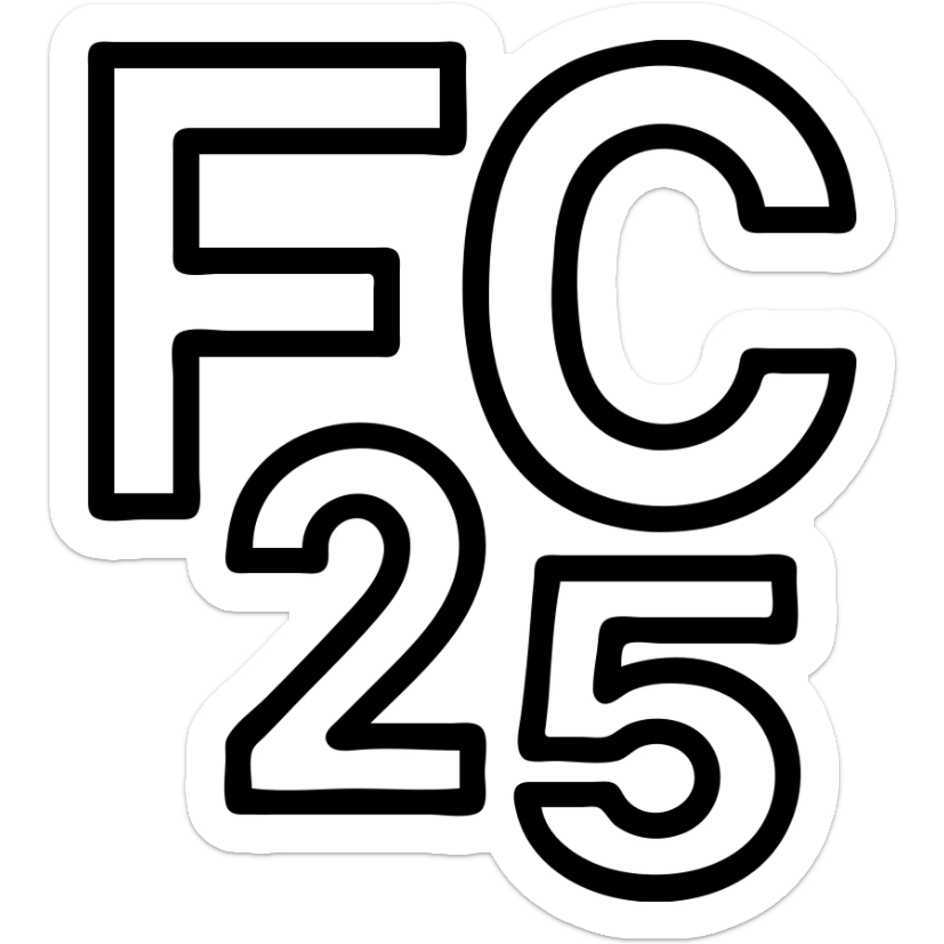 minimal icon of 'FC 25' as a monogram, outlined, no fill, geometric style sticker