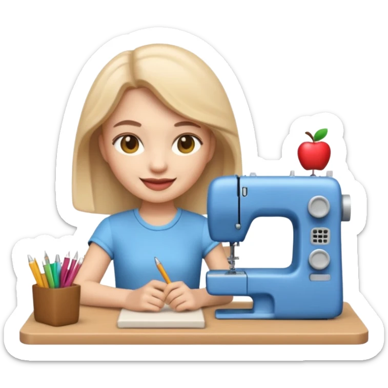 A 3D emoji with a apple Memoji style that the depicts a person who is learning to become a fashion designer as her highchool extended profile. She is young in a highschool age. She has items that are familiar with this job in the field. She is smiling normally sticker