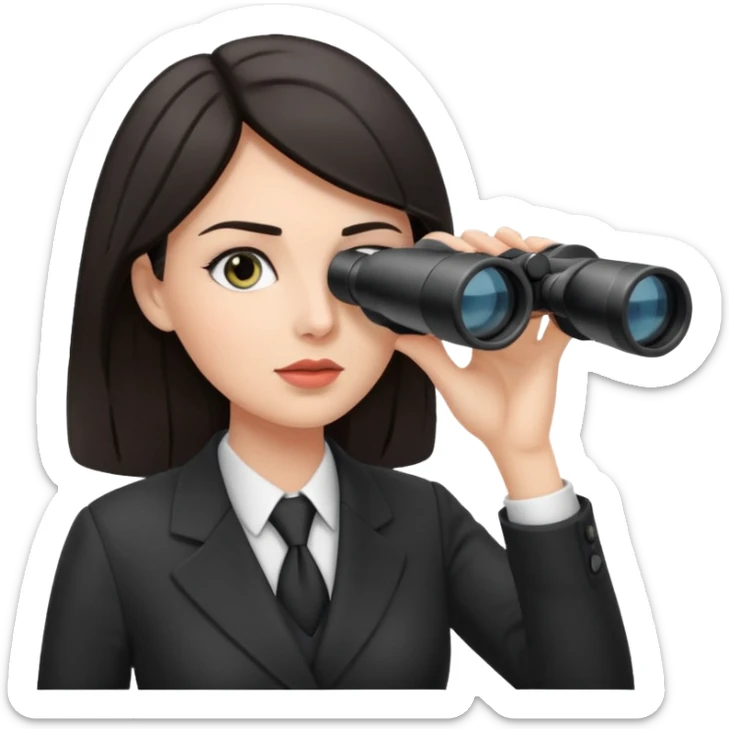 a white woman with dark hair in a business attire looking into binoculars sticker