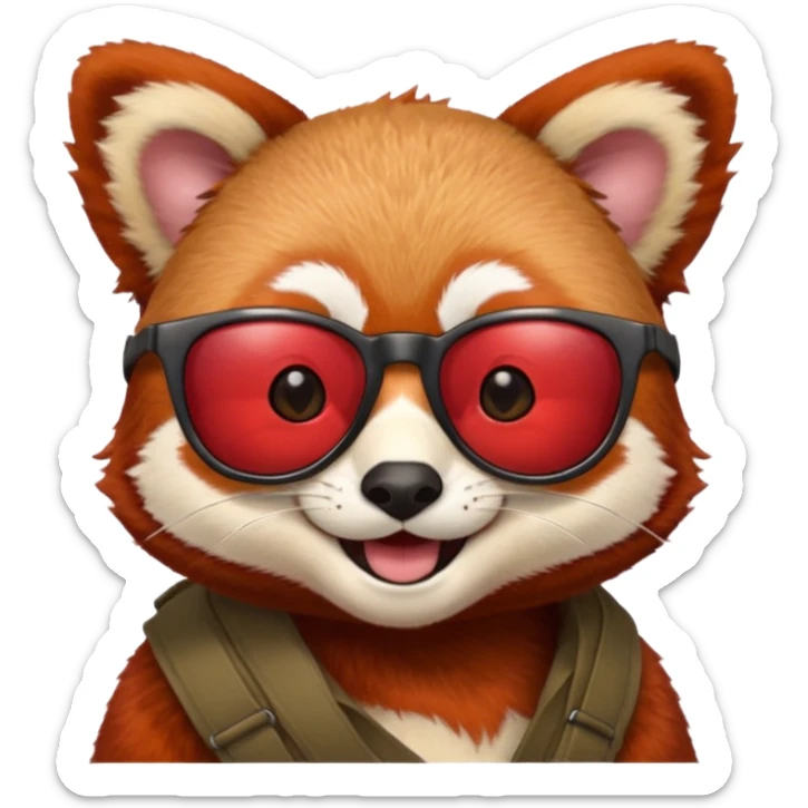 Make a logo of a red panda but instead of ginger fur, its fur is crimson red, and only the face, give the red panda shades and make it smile sticker