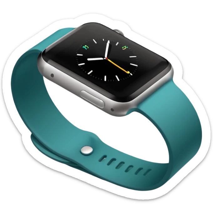 a teal fitbit band and an black apple watch lying flat in the style of an ios emoji  sticker