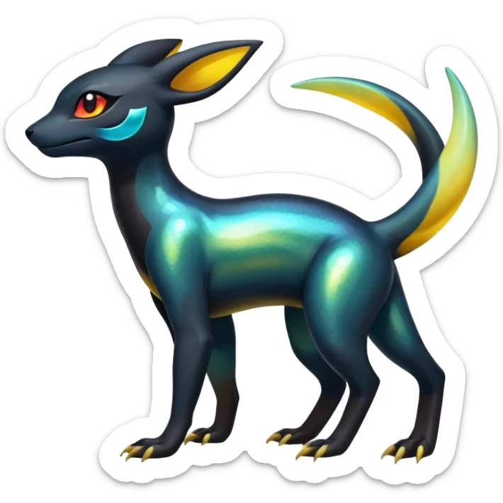Colorful Iridescent Exotic Salandit-Aurorus-Umbreon-Fakémon-hybrid-creature (full body)  sticker