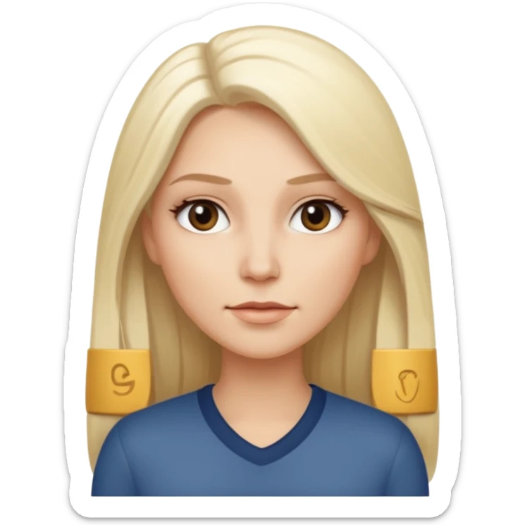 Stylized emoji portrait of a sexy long-haired white-blonde woman, confident expression, smooth skin, minimal makeup, clean background sticker