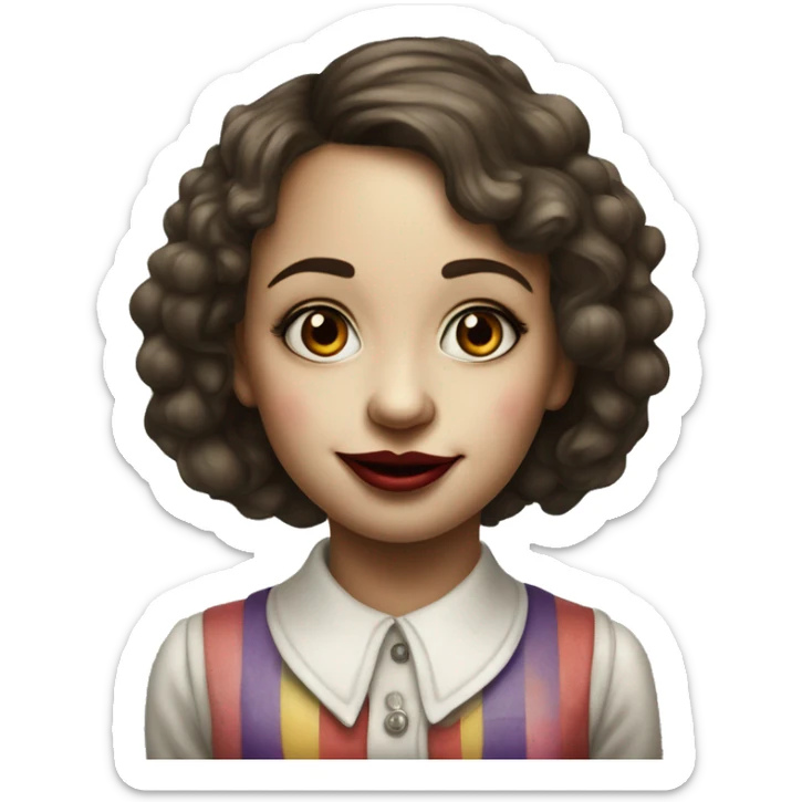 realistic portrait of elegant girl with clown nose sticker