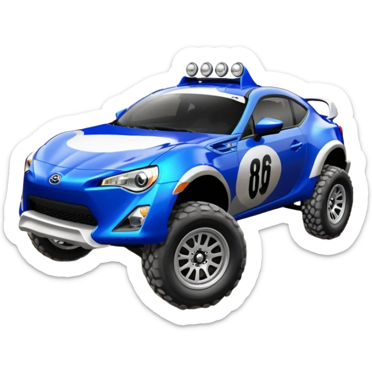 2013 scion fr-s ultramarine off road 4wd monster Baja dessert racer number 86 with large silver wheels  sticker