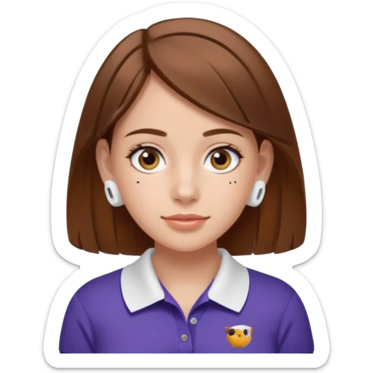 Girl with brown hair with airpods wearing a wegmans grocery store polo sticker