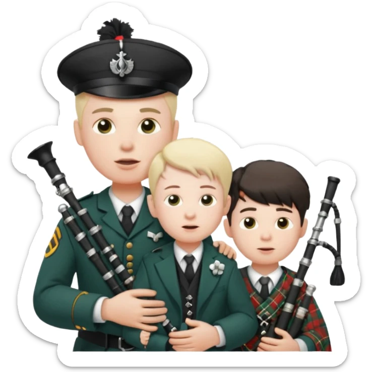 Make a emoji of a person wearing a oxygen tube or a ear plant have a little kid right next to him and a bagpiper￼ sticker