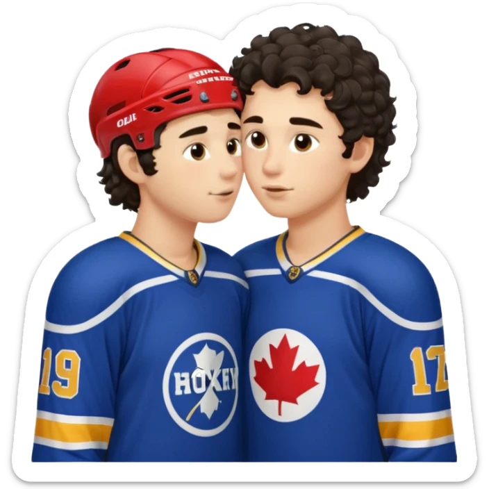 Dark hair boy hockey player kissing curly hair blonde hockey player boy sticker