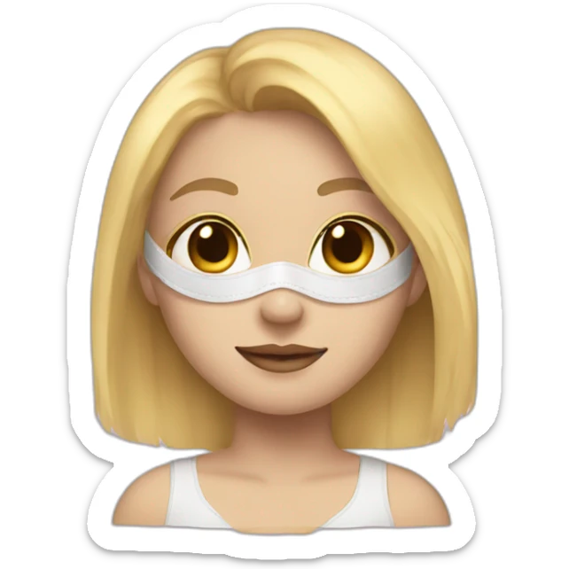 a girl with a blond hair and mask and cute face sticker