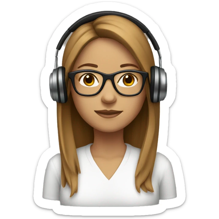 woman with straight light brown hair and glasses add headphones sticker