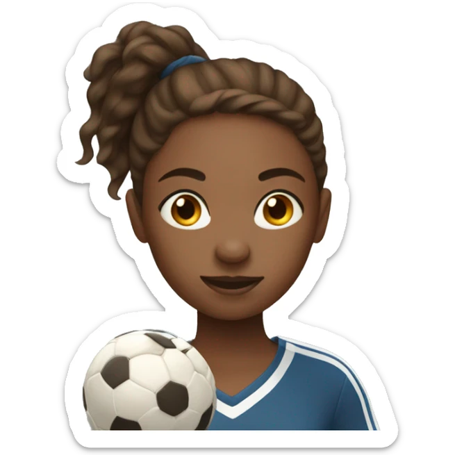 Brown hair girl playing soccer with brown skin sticker