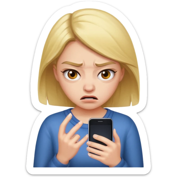  are you crazy? there is two phone..........only one phone and the girl's feeling is not so embarrassed or angry. please create 'angry and embarrassed girl looking at her 'one' cell phone'  sticker