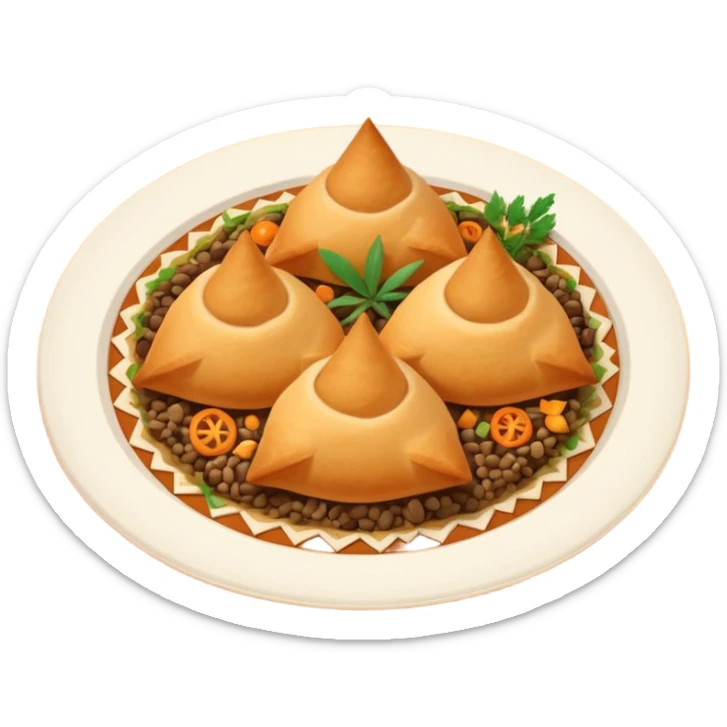 Uzbek cuisine humanless avatar in bright emoji-style illustration. Classic dishes like plov and samsa, warm golden and earthy tones, simple shapes, flat design, high contrast, friendly and appetizing. sticker