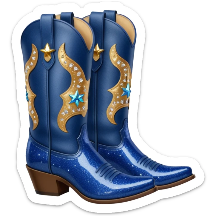 Realistic navy blue fashion cowgirl boots with sparkly shiny glitter  sticker
