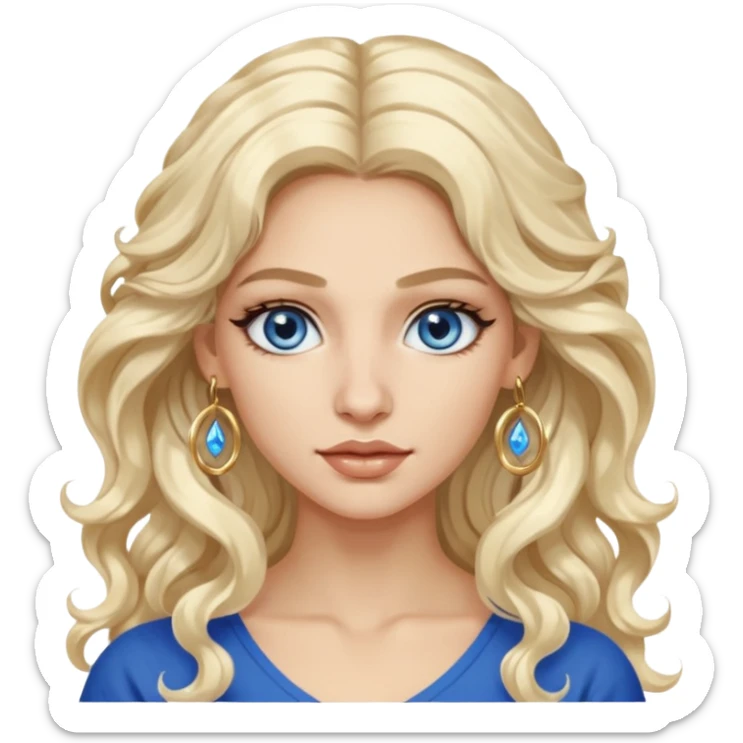 Attractive Greek woman with a wide face, baddie look, Long wavy white-blonde hair and gold hoop earrings and blue eyes sticker