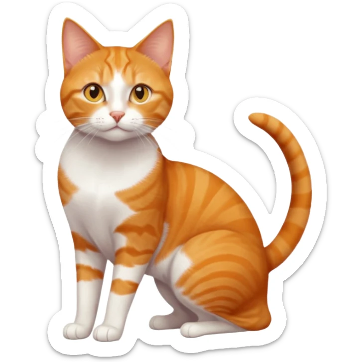 full body orange domestic shorthair slim cat with yellow/orange eyes and a white triangle pattern on his face playing sticker