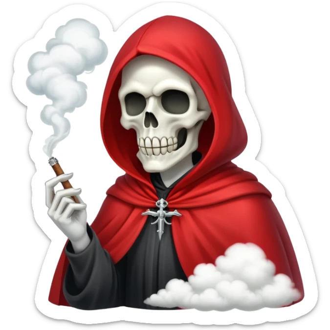 grim reaper in red cape smoking weed with loads of smoke in the air sticker