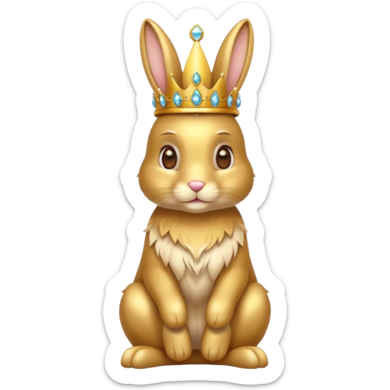 bunny King – proud golden bunny wearing a tall jeweled crown, sitting sticker