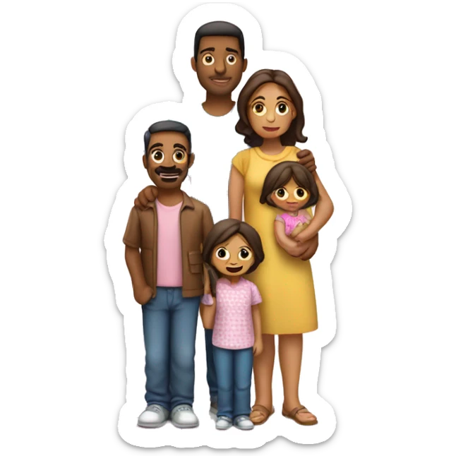 Familia de 5 personas papá y mama hijas tres sticker