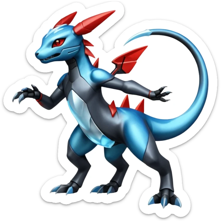 Shiny Futuristic Dusknoir-Salandit-Glaceon-Fakémon-hybrid-creature (full body)  sticker