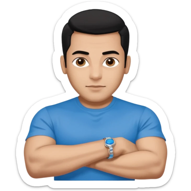 pretty bratz emoji of salman khan wearing a black tee, silver- blue bracelet, black hair sticker