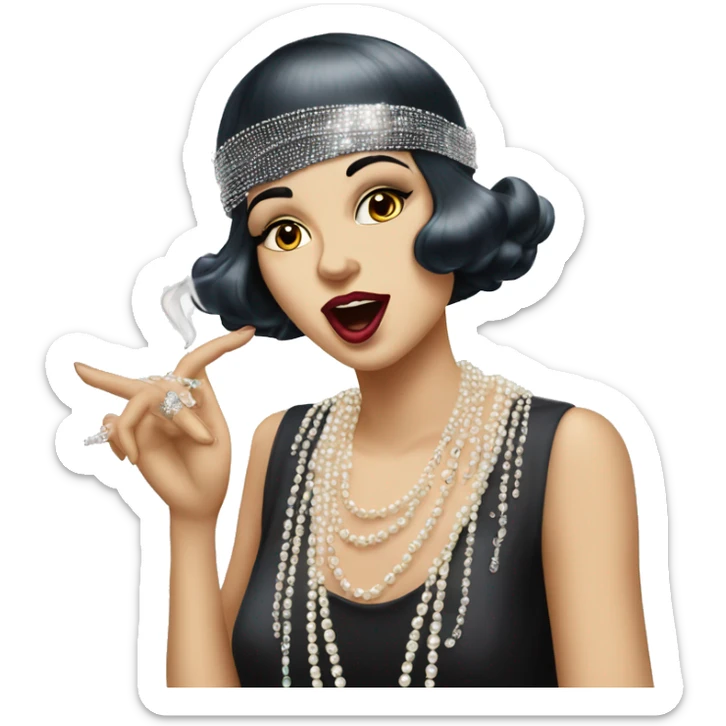 A roaring ’20s flapper emoji blowing kisses with pearl necklaces sticker