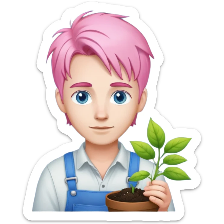 Young White farmer with pink hair and blue eyes planting seeds  sticker