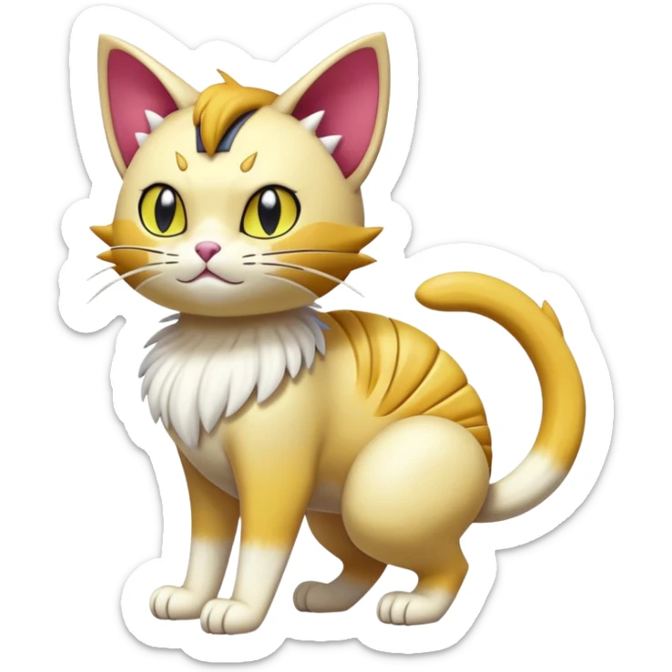 Shiny Exotic Skitty-Meowth-Pokémon-Fakémon-hybrid-creature (full body) sticker