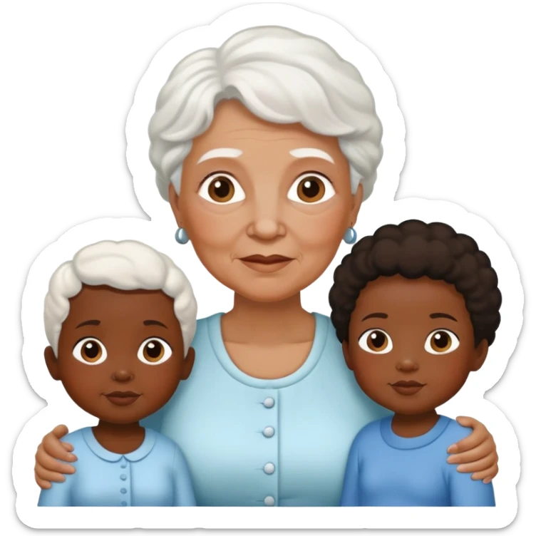 White Grandma Black Mom 2 identical black little girls and baby boy  sticker