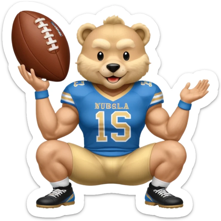 Can you create a emoji of threw Nebraska Cornhusker mascot sitting on top of the UCLA Bruin mascot sticker