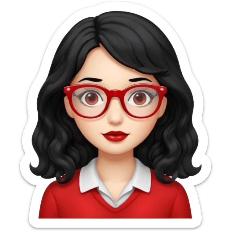 Beautiful girl,Black hair,wavy hair，long hair,Black eyes,Chinese rojo y lentes sticker