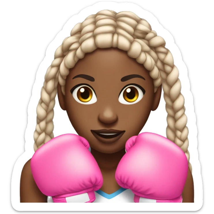 mad black girl with long box braids wearing pink boxing gloves sticker