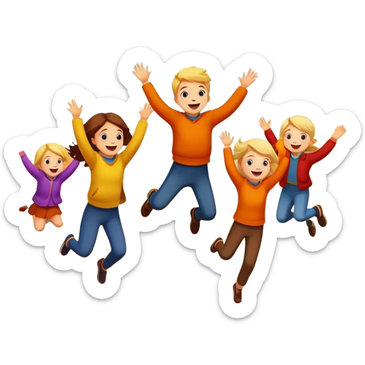 kids jumping into piles of autumn leaves, joyful expressions, colorful fall scene sticker