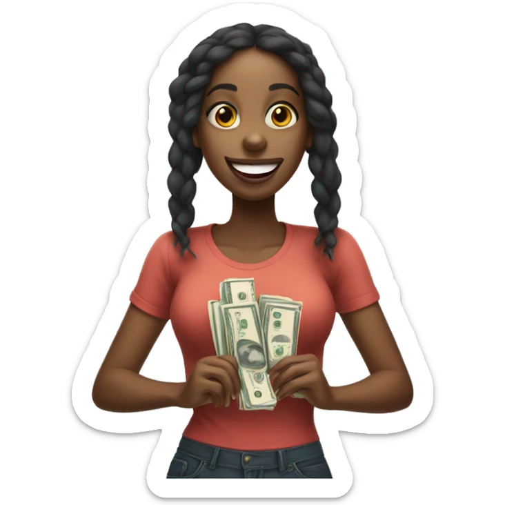 Black girl with tongue out goofy holding a fat stack of cash  sticker